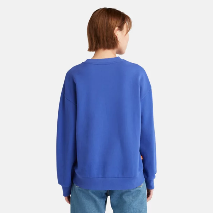 Moletom feminino com gola redonda e logo na cor azul.