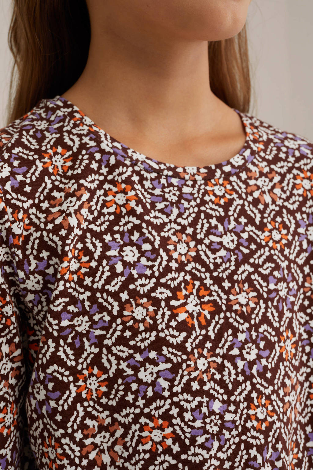 WE Fashion jurk met all over print bruin/multicolor