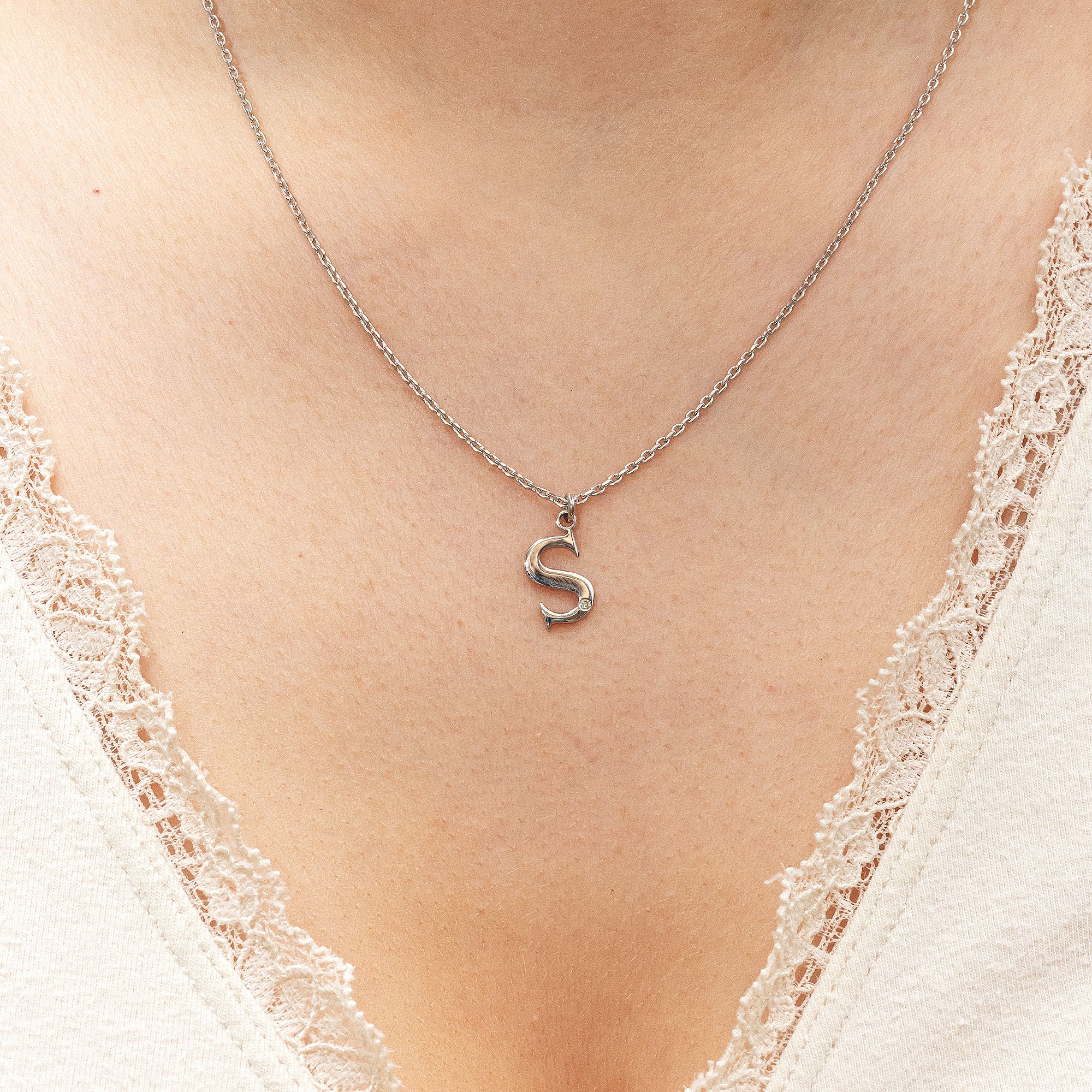 Diamonds by Ellen K. Halskette Silber 925 mit 1x Diamant 0,008ct. Buchstabe S