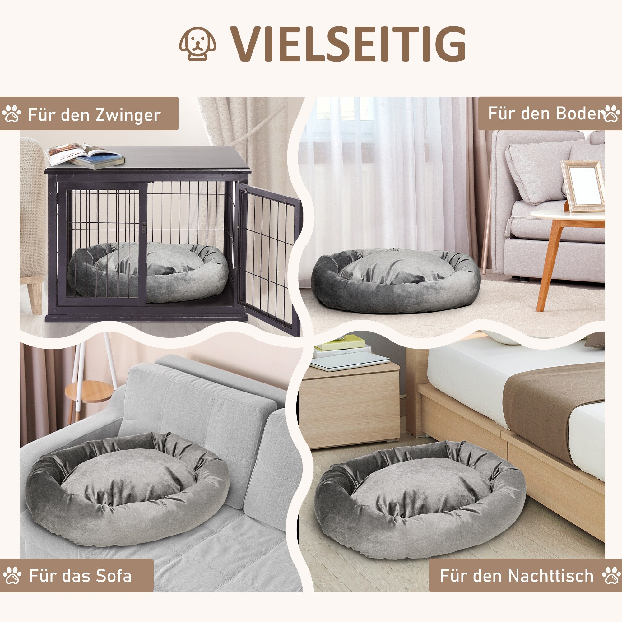 PawHut Haustierbett mit Samtoptik grau 81,5L x 58B x 18H cm