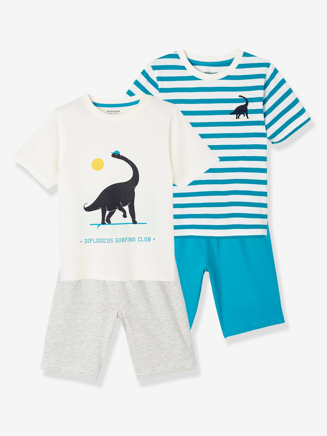 Conjunto de 2 pijamas de dinossauro com shorts, para meninos, branco claro, bicolor/multicolorido
