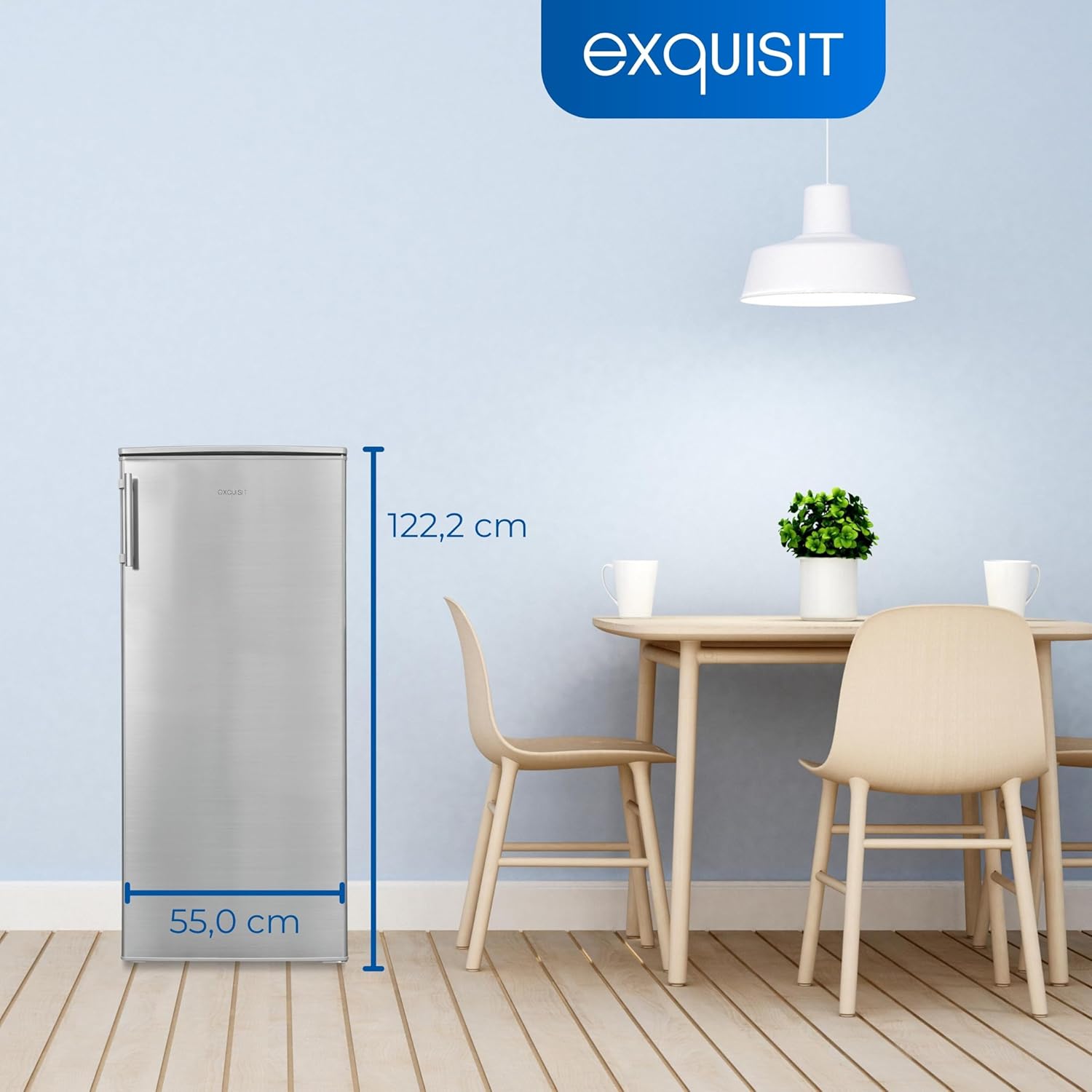 Exquisit Kühlschrank KS185-4-HE-040E inoxlook | 190 l Nutzinhalt | Alarm | Türanschlag wechselbar | 55 cm Breite