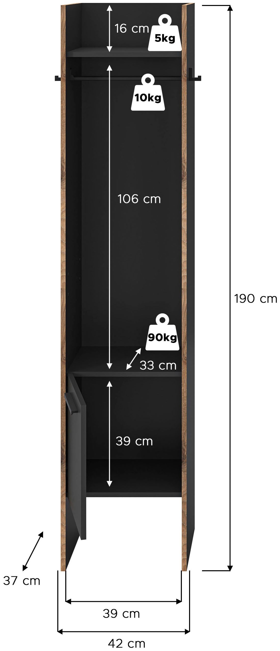 INOSIGN Garderobenschrank »MUSTA, Breite: 42cm, inkl. Kleiderstange, 2 Haken, 1 Tür« Dielenschrank, Flurschrank, Schrank, Universalschrank, Sitzbank