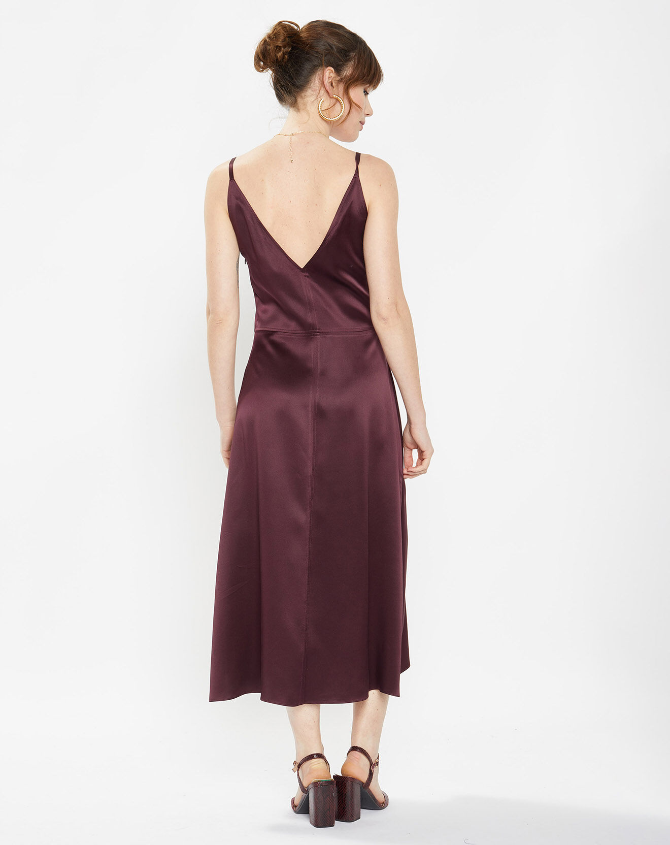Galeries Lafayette Robe longue 100% Soie Delia lie de vin