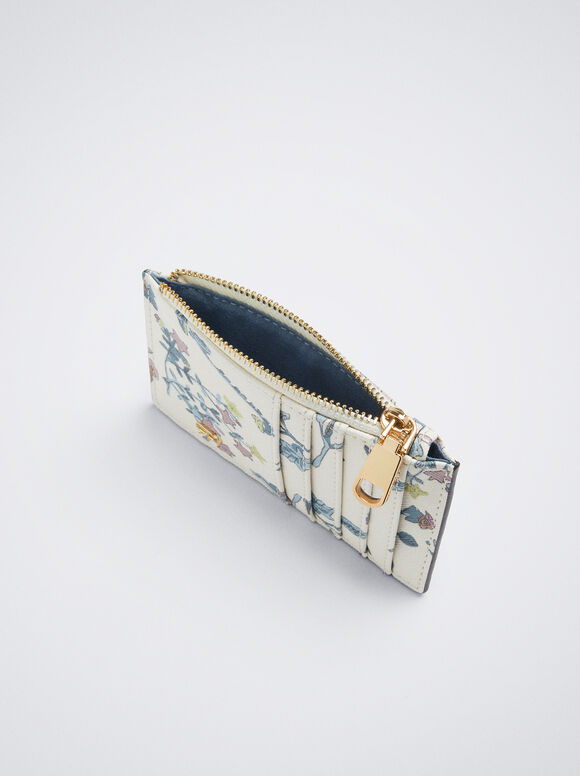 Porta-cartões com estampa floral - Azul