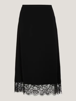 Saia midi com detalhes em renda floral