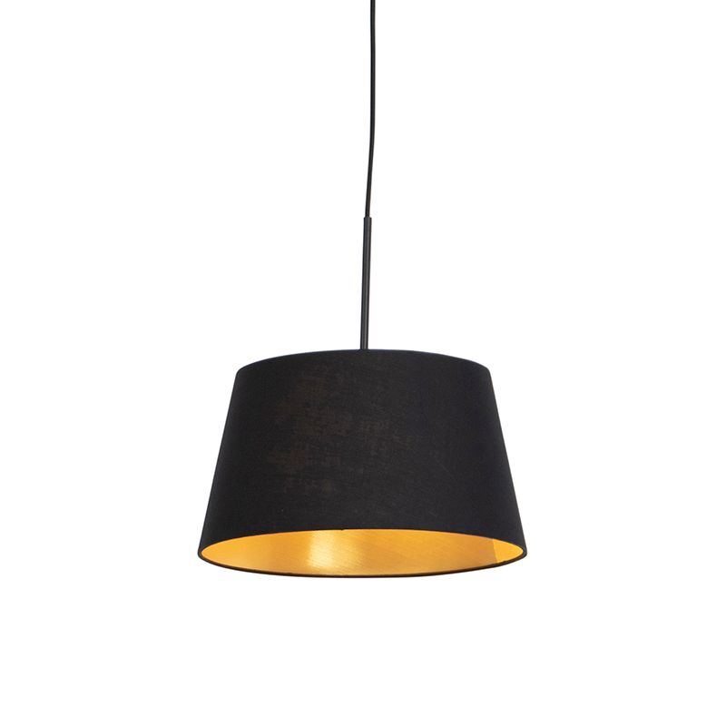Hanglamp met katoenen kap zwart met goud 32 cm - Combi