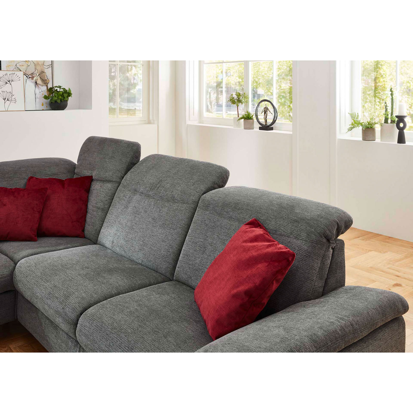 polsterpower Ecksofa - anthrazit - Basisversion - Anstellhocker links