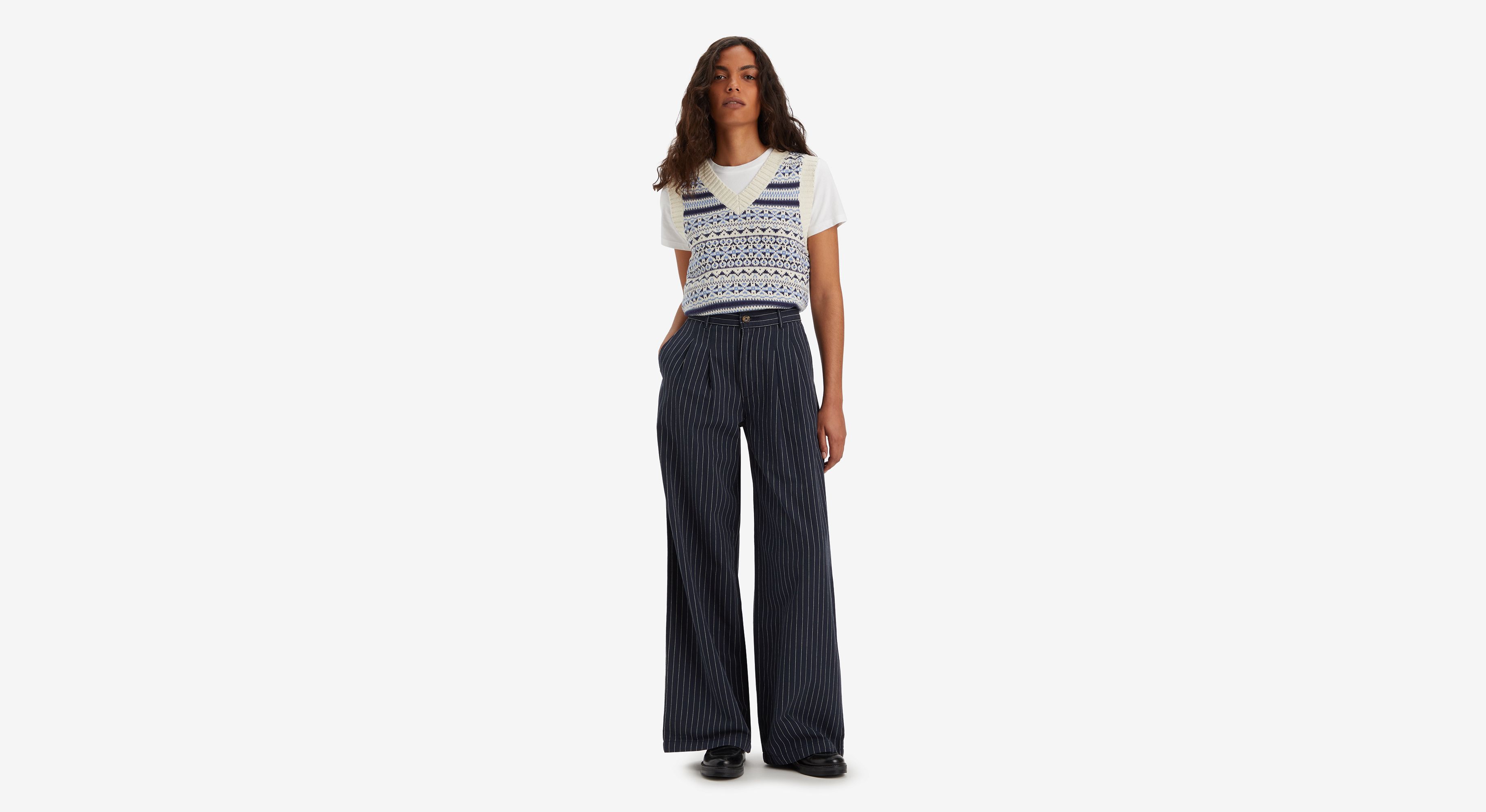 Pantalon à pinces Wide Leg - Lois Stripe - Bleu