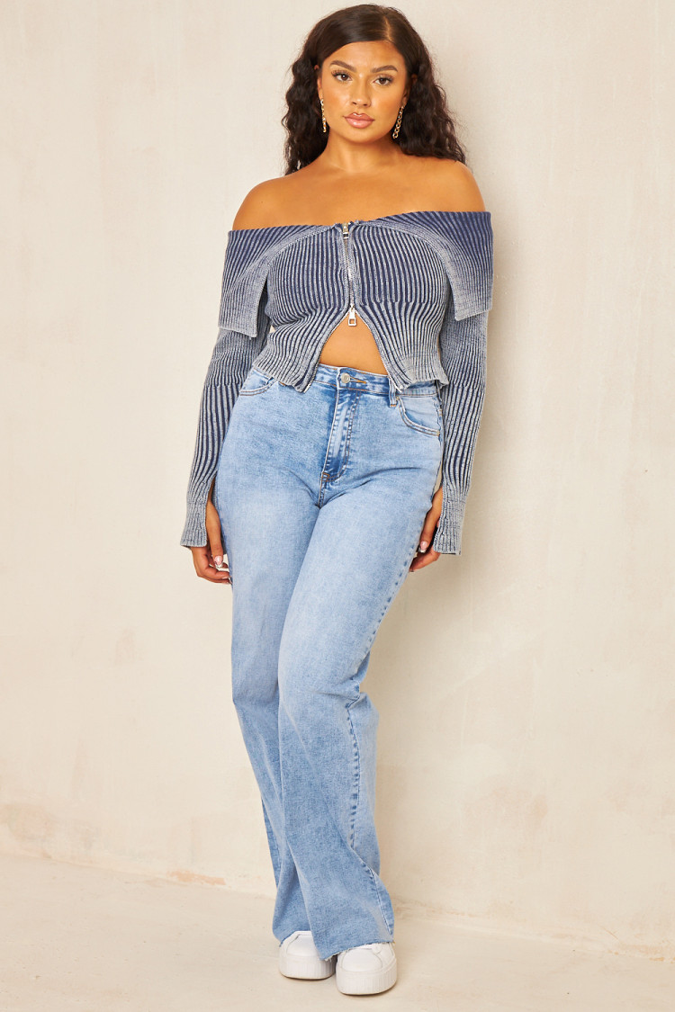 Pull court zippé bleu