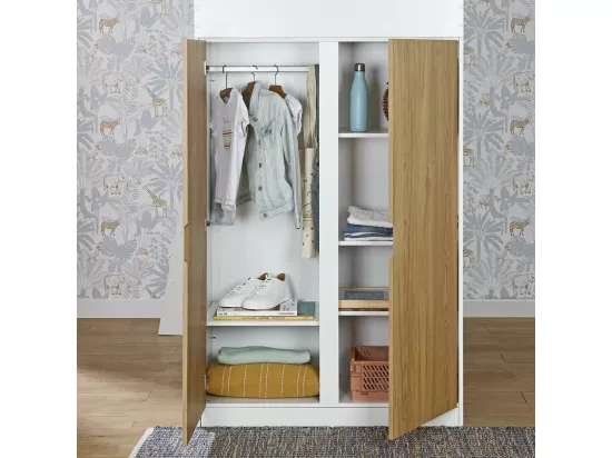 Lit mezzanine combiné 90x190 cm panneaux de fibres blanc et bois MEMPHIS