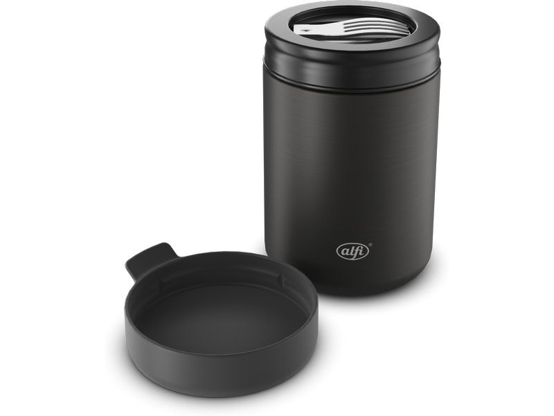Alfi Thermo-Foodbehälter 0.35 l, Schwarz Matt Outdoor-Behälter aus Edelstahl mit Göffel
