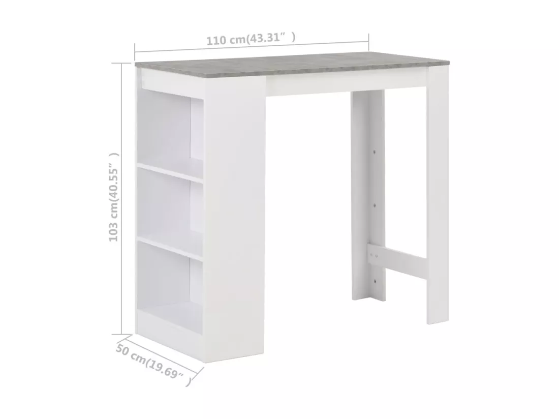 Table de bar avec étagère Blanc 110x50x103 cm
