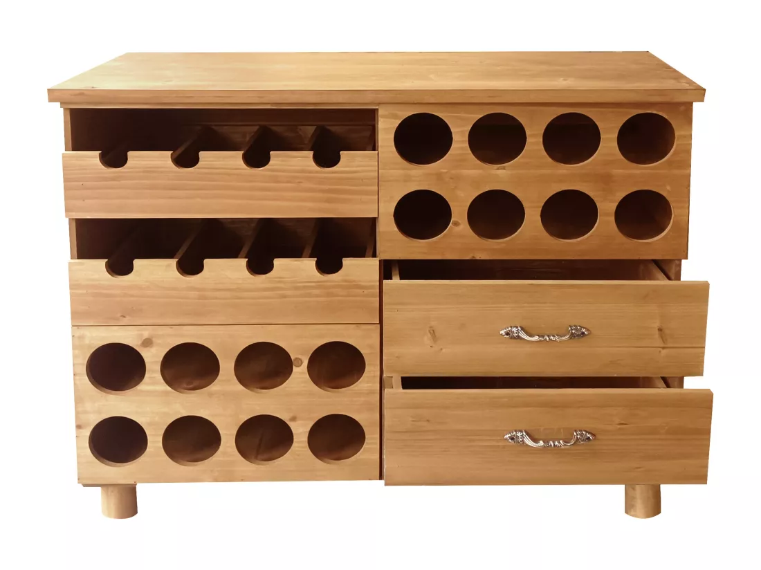 Meuble range bouteilles en bois de sapin et MDF - L.90 x P. 32 x H. 69 cm - Naturel - RIOJA