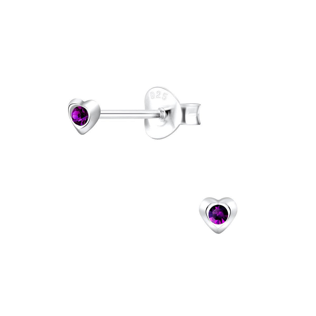 Boucles d'oreilles Coeur en argent 925 avec oxyde de zirconium teinte améthyste