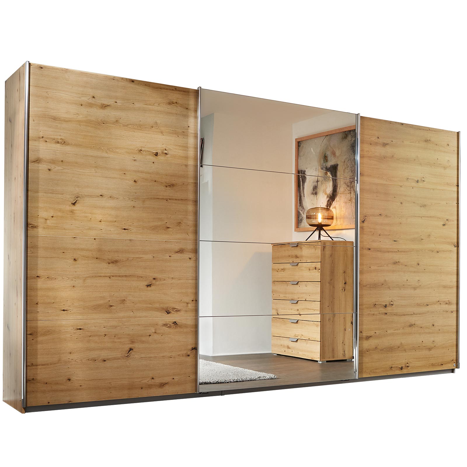 Schwebetürenschrank - Eiche Artisan - mit Spiegel - 360x210 cm