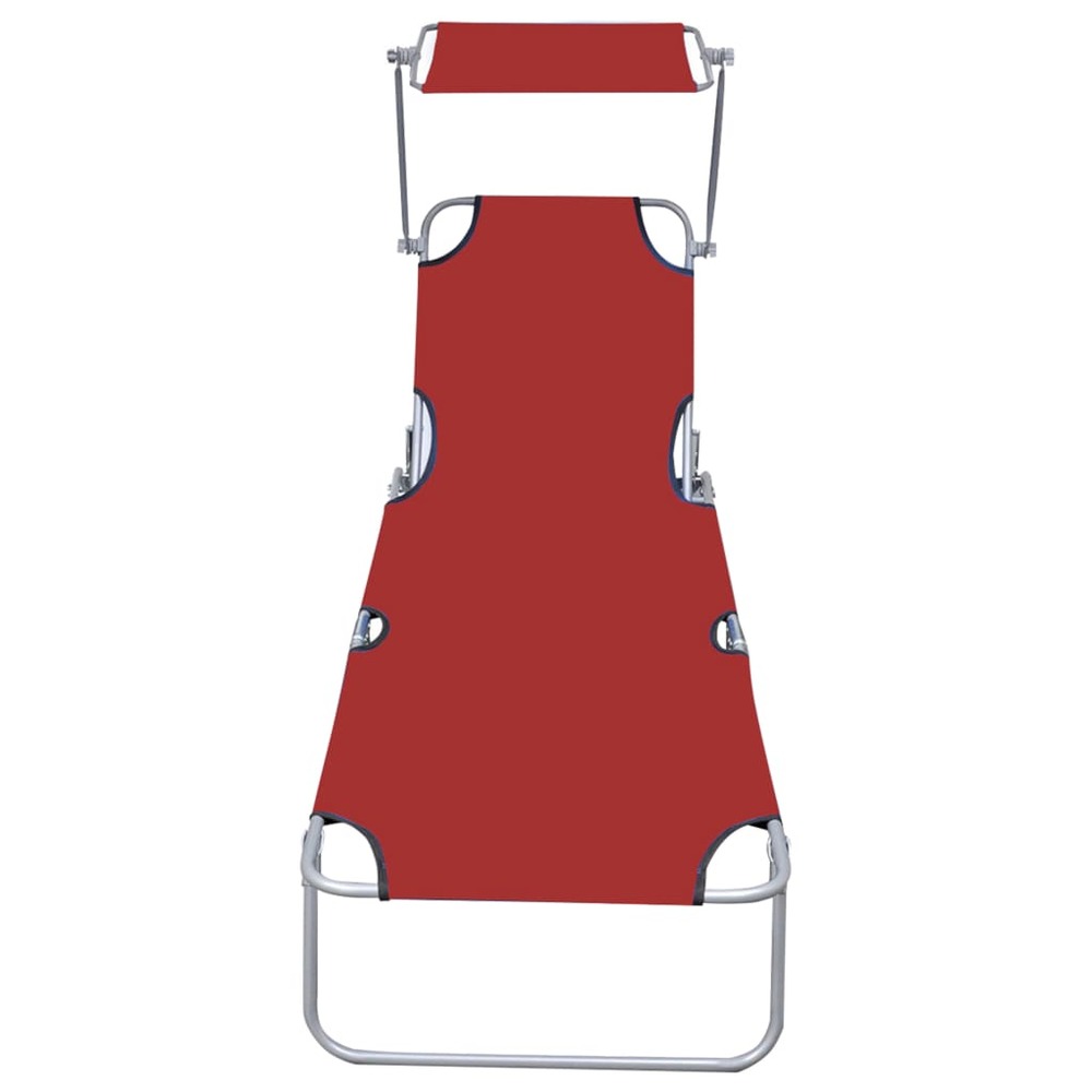 Transat chaise longue bain de soleil lit de jardin terrasse meuble d'extérieur pliable avec auvent rouge aluminium