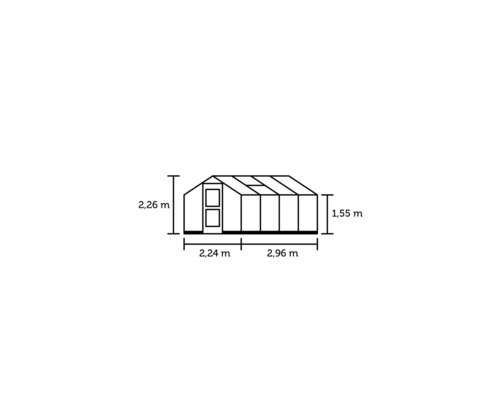 JULIANA Compacte kas 6,6 m² met 10 mm dubbelwandige polycarbonaat panelen 224 x 296 cm aluminium