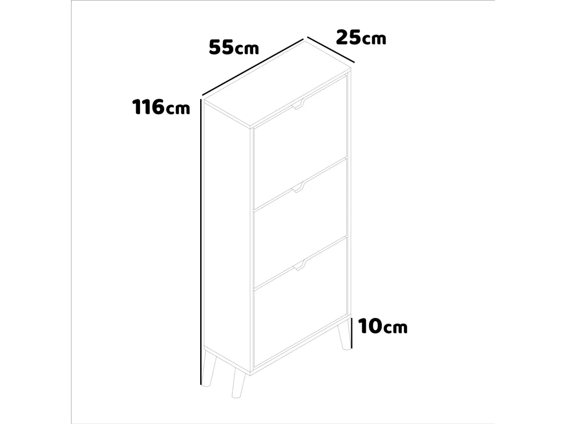 Plana - Meuble à chaussures avec 3 étagères en bois, style minimal, jusqu'à 18 paires