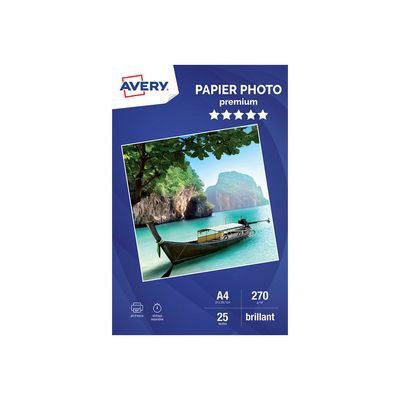 Avery - Papier Photo brillant - A4 - 270 g/m² - impression jet d'encre - 25 feuilles