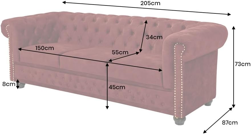Riess Ambiente Barock Sofa Chesterfield 205cm - rot - Samt Federkern Knopfheftung 3-Sitzer-Couch Wohnzimmer Retro