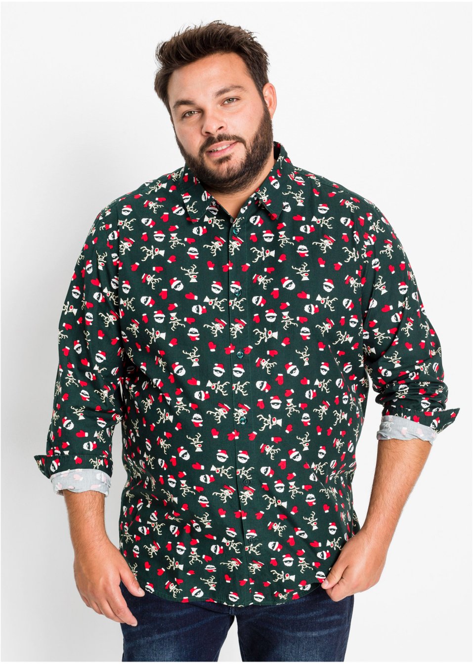 Chemise manches longues à imprimé Noël, Slim Fit