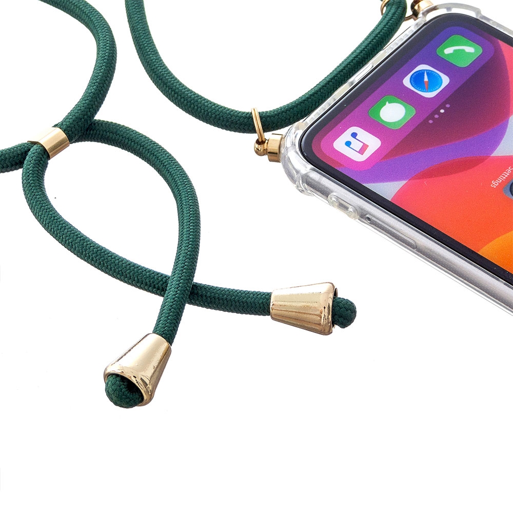 iPhone 11 Necklace Gummi Hülle Air Cushion Fallschutz   Handykette (150cm) - Grün / Gold