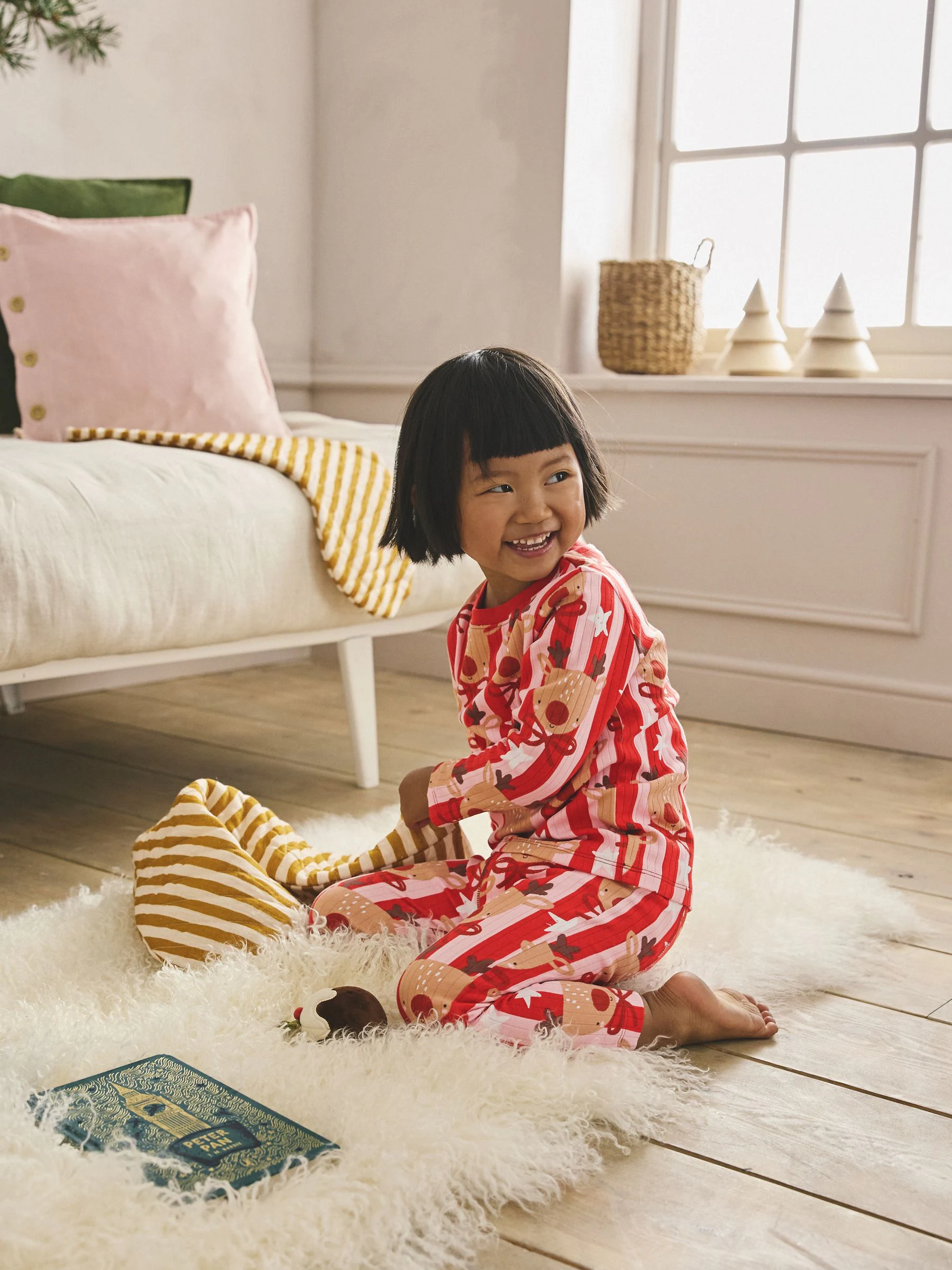 Rood/roze gestreept rendier - Kerstpyjama (9 mnd-16 jr)