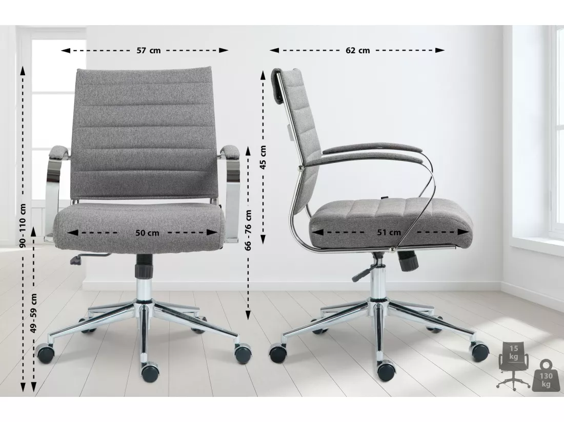 Chaise de bureau - Tissu - Gris - Oakland