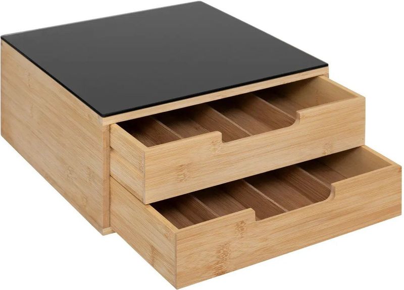 5Five - Koffie Cup Dispenser - Bamboe - Zwart/Bruin - 30 x 30 x 14 cm