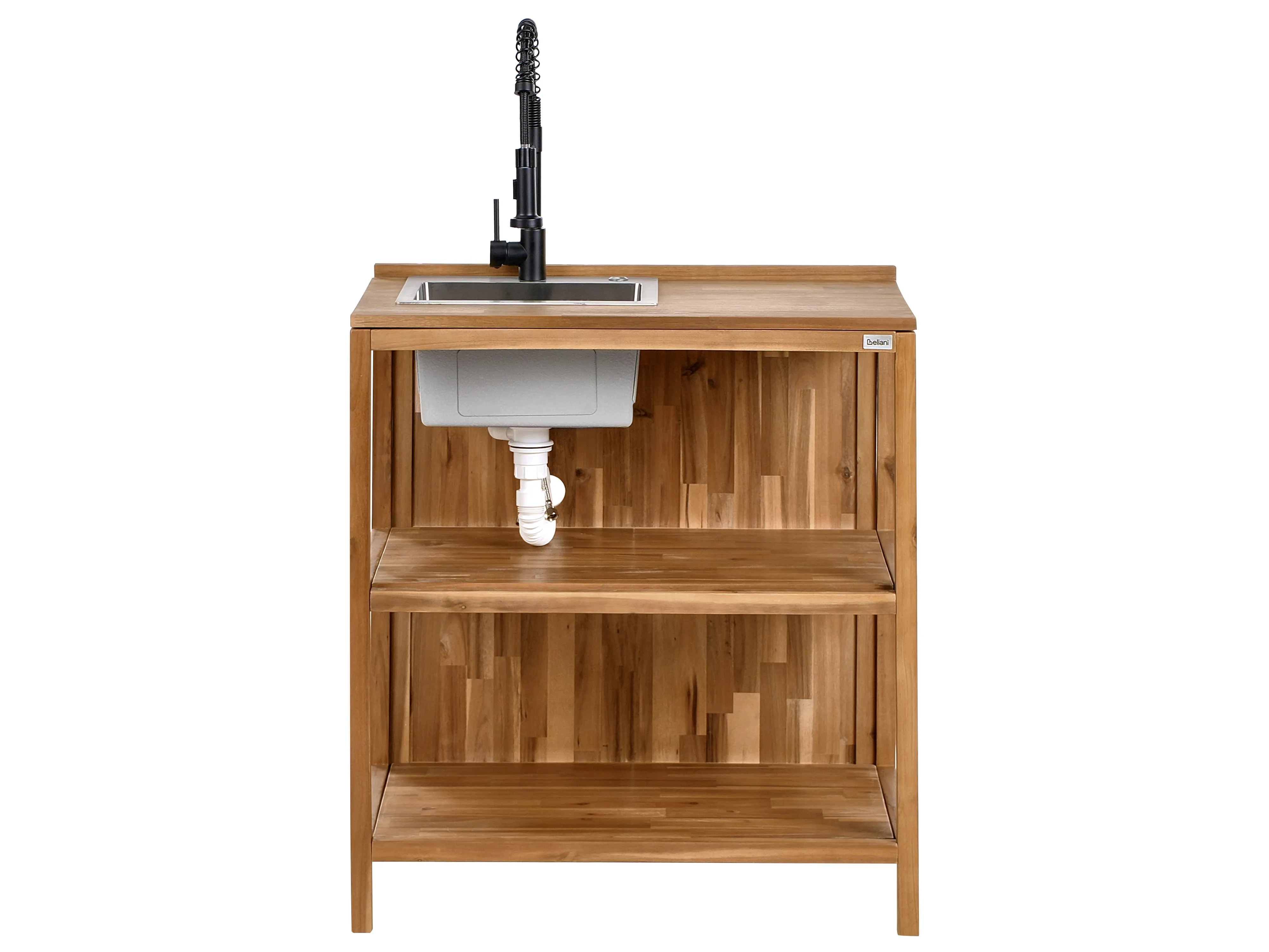 Tuin kookeiland met spoelbak VENOSA Acaciahout Bruin/zwart Bruin