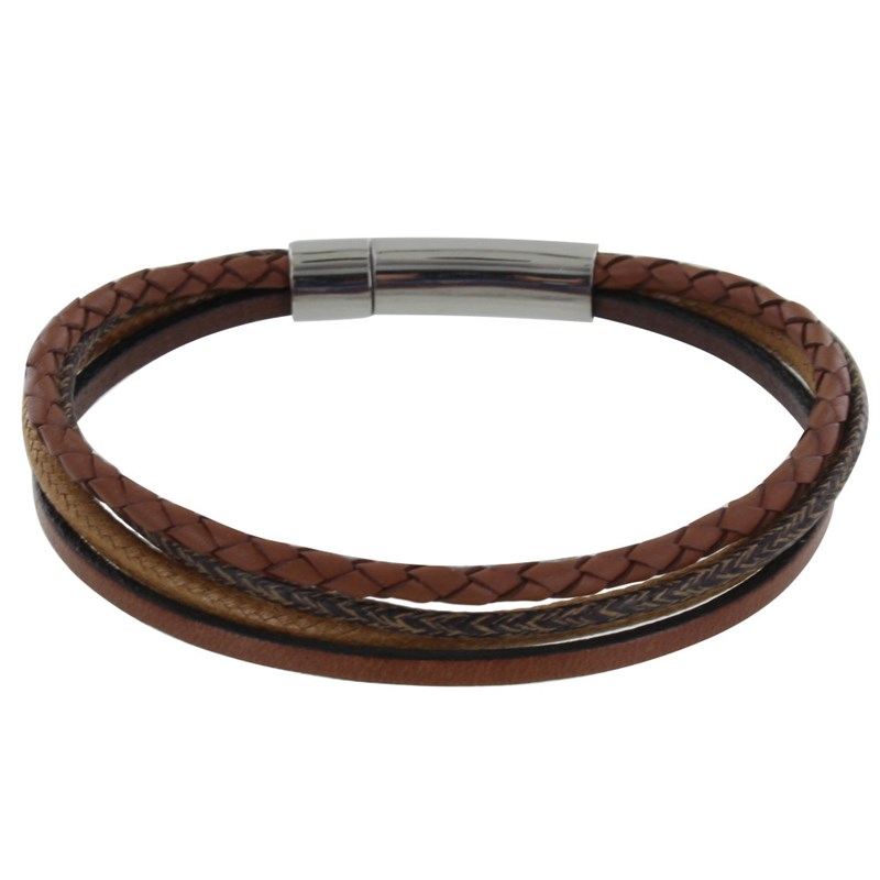 Bracelet Homme Cuir Quatre Liens - Classics - Marron clair