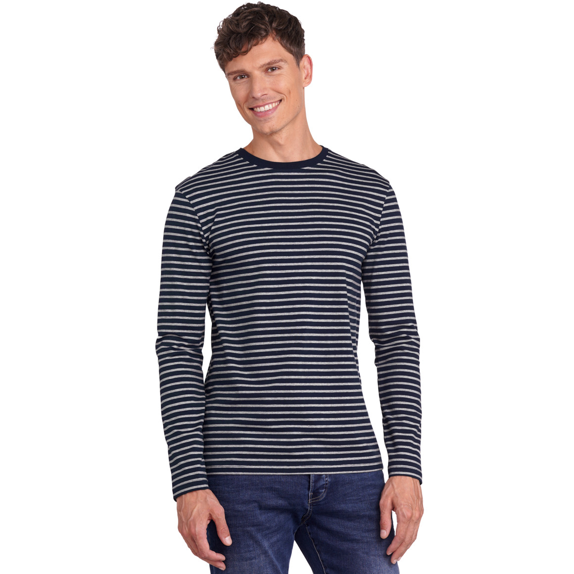 Famy 3 Herren Langarmshirts im Set hellgrau / dunkelblau