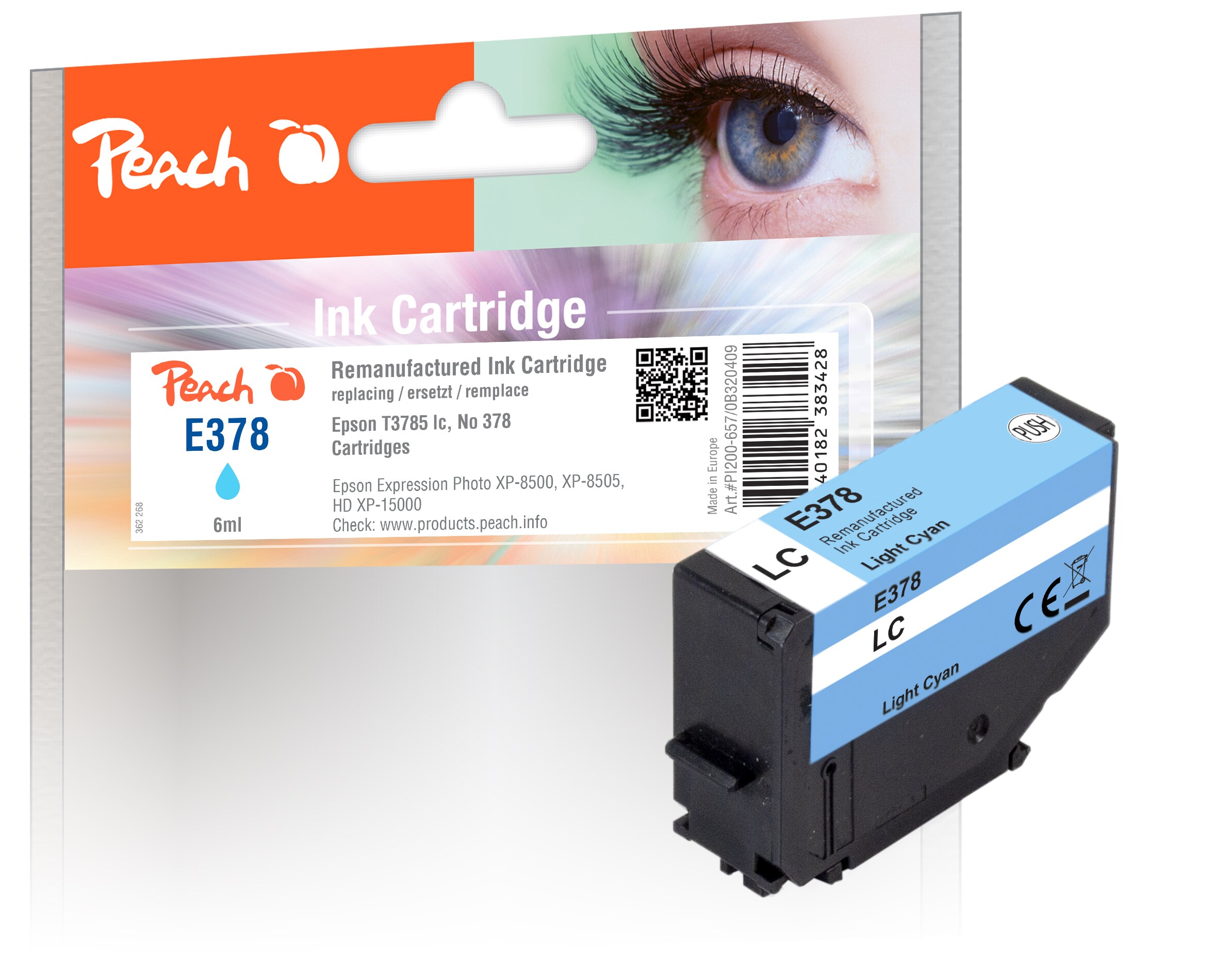 Peach E378/478 Druckerpatrone cyli ersetzt Epson T3785, No. 378 lc, C13T37854010 für z.B. Epson Expression Photo XP -8000 (wiederaufbereitet)