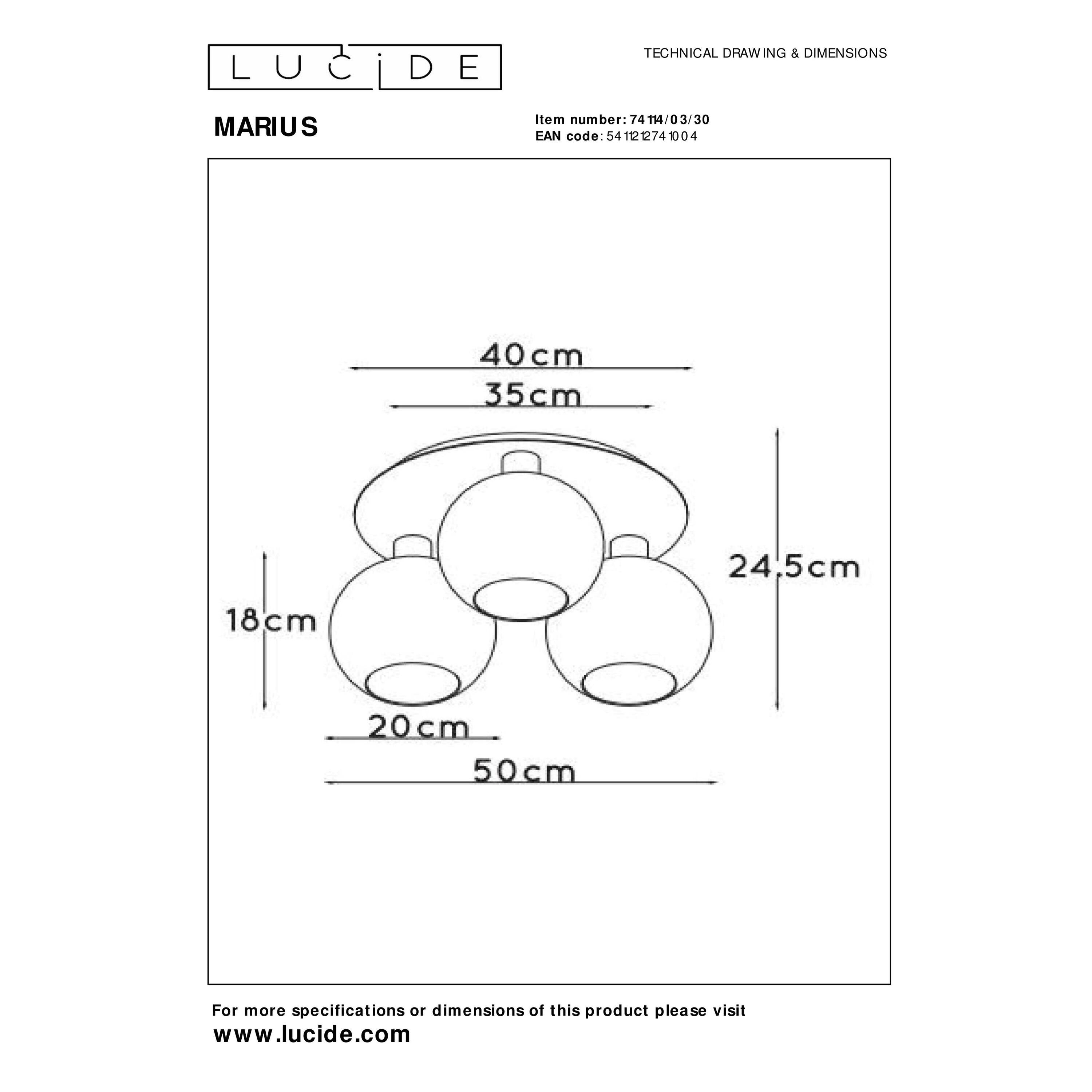 Marius 3 plafondlamp Ã50 zwart