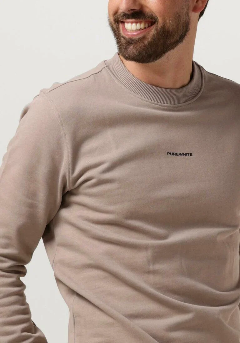PUREWHITE taupe purewhite trui crewneck with front print and back artwork