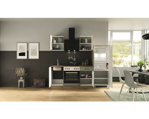 Flex Well keukenblok met apparatuur Cara 220 cm groen eiken mat gedemonteerd omkeerbaar model 00012561