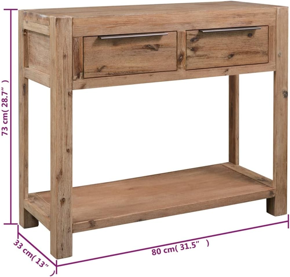 vidaXL Akazienholz Massiv Konsolentisch mit 2 Schubladen Konsole Beistelltisch Sideboard Flurtisch Ablagetisch Holztisch Wandtisch 82x33x73cm