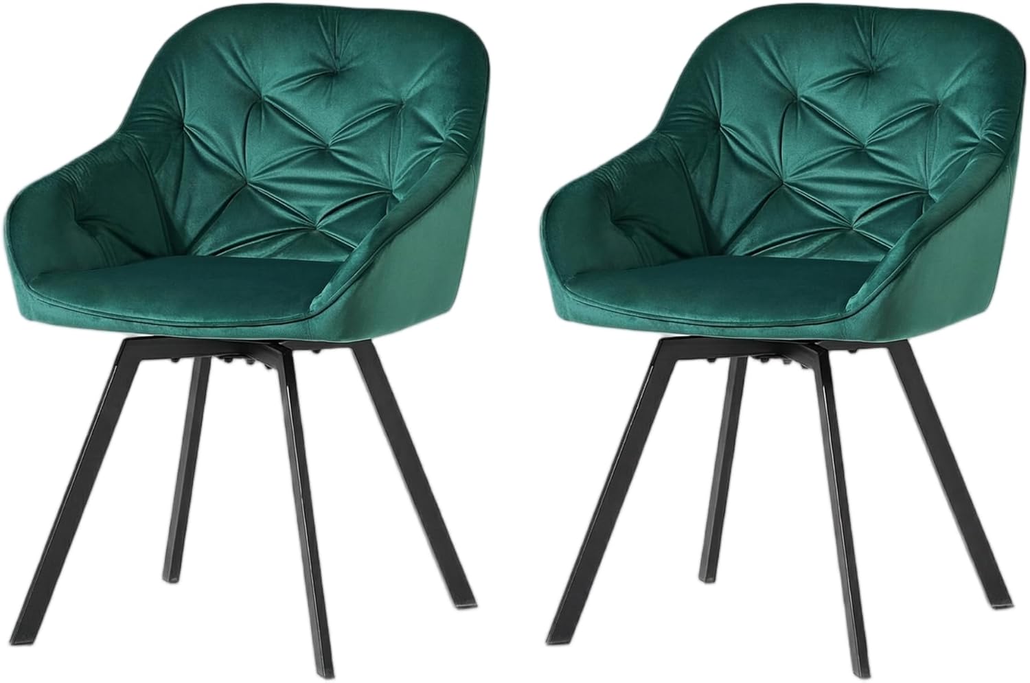 CLIPOP Samt Esszimmerstühle Drehbar 2er Set,Gepolstert Sessel Küchenstuhl mit Armlehne Freizeit Polsterstuhl Bequem Sitz Drehstuhl für Esszimmer Wohnzimmer Esszimmer, (2er Set, Grün)