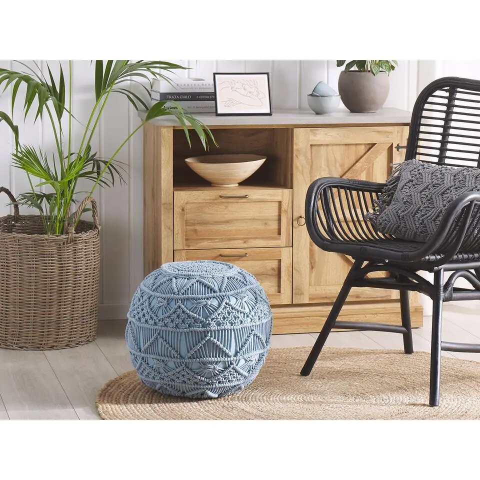 KAYSERI - Poef - Blauw - 40 cm - Katoen