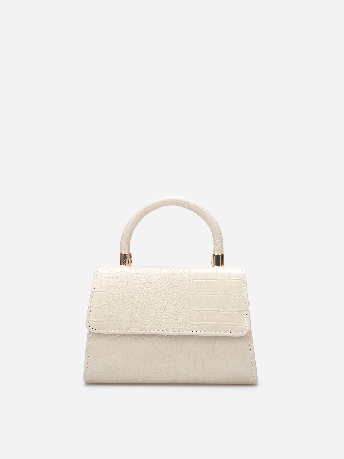 Sac à main effet croco verni avec rabat- Beige