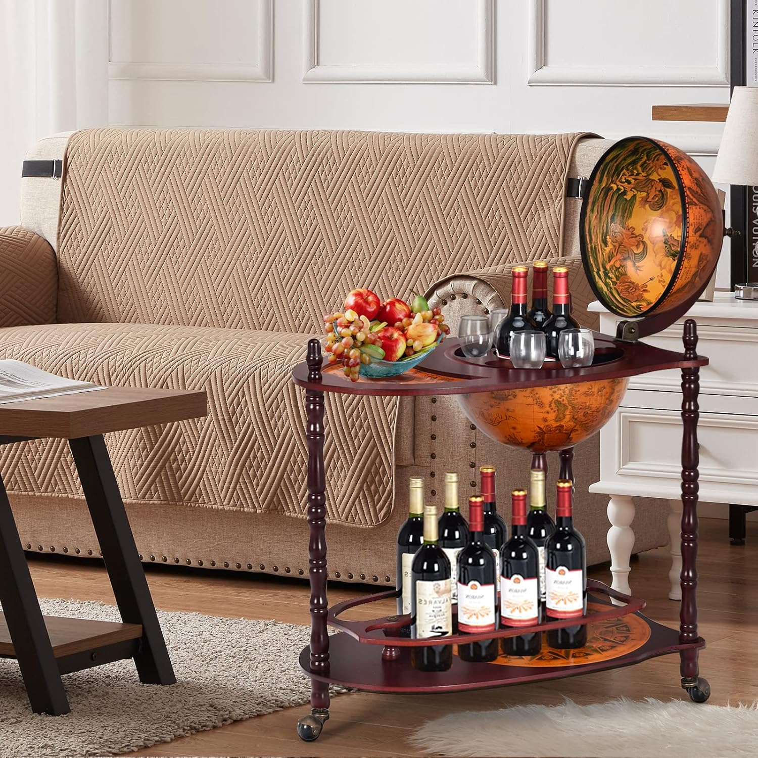 COSTWAY Globusbar Minibar Weltkugel Weinregal Flaschenregal Globus Bar Hausbar Cocktailbar Dekobar Tischbar, mit Rollen, mit Tischplatte