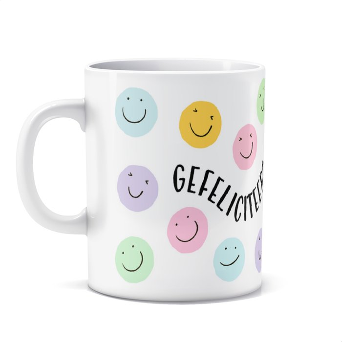 Mok | Gefeliciteerd smileys | met eigen naam