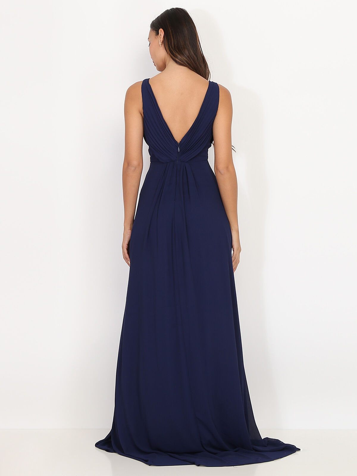 Robe longue asymétrique- Bleu marine