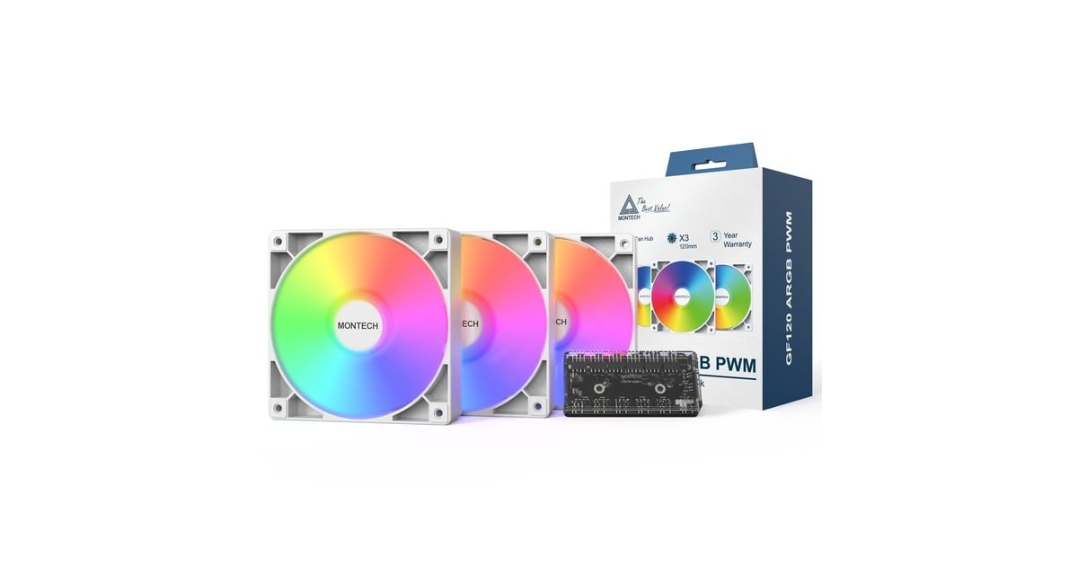 MontechGF120 ARGB PWM 3 in 1 Pack case fans  (Wit, 3 stuks, 120 x 120 x 25 mm)