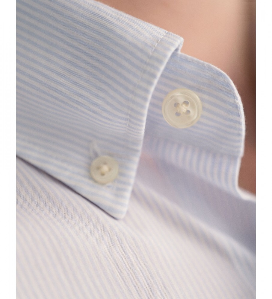 Camisa Gant Regular Fit Popeline com Listras Estilo Banqueiro Azul