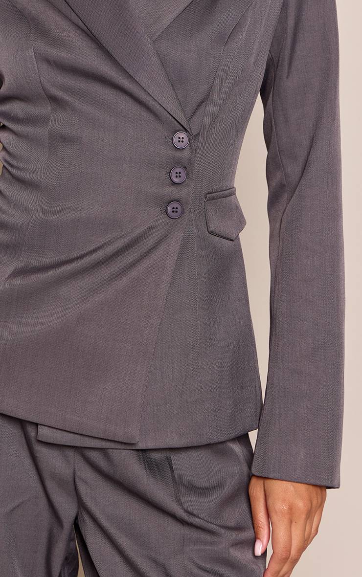 Gris Blazer Cintré Tailleur En Tissu Tissé