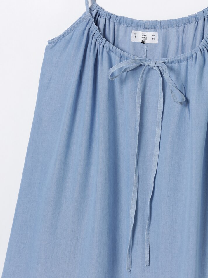 Vestido fluido com alças finas - Azul Índigo Claro