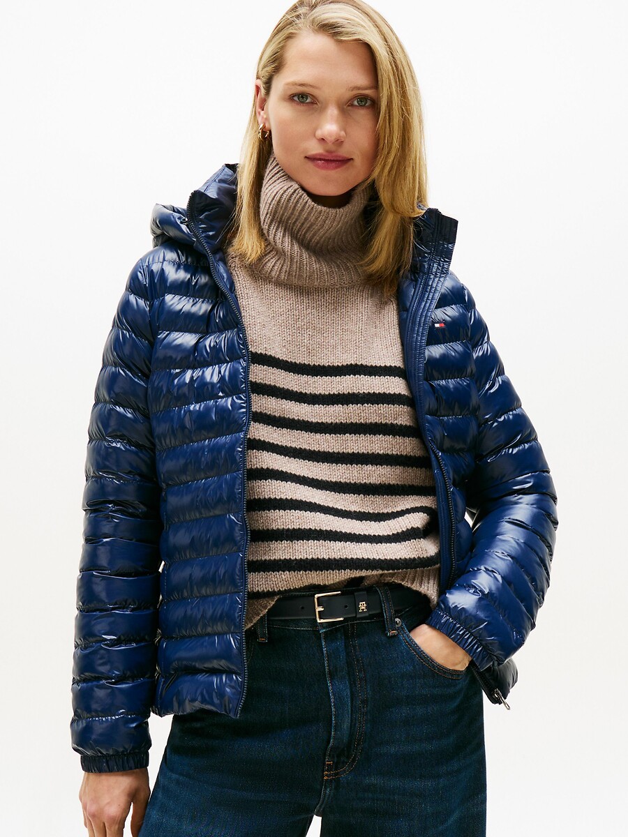 TOMMY HILFIGER<br>Jaqueta curta de plumas com capuz e mangas compridas