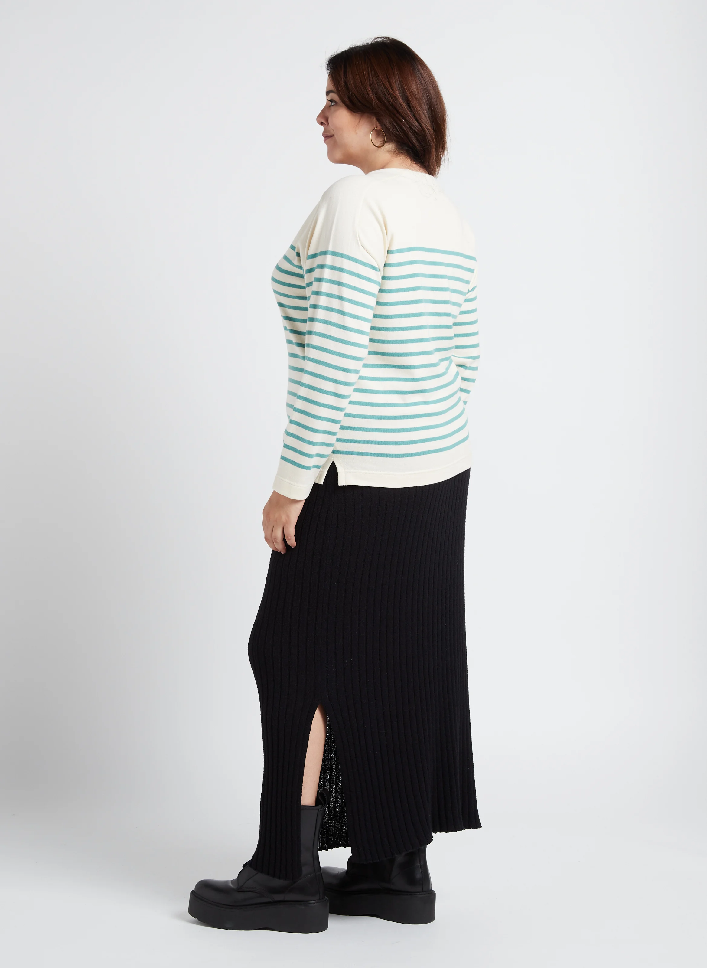 Jupe midi en coton mélangé | Noir